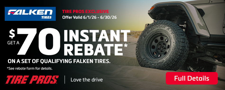 Get a $70 instant rebate on a set of Qualifying Falken Tires